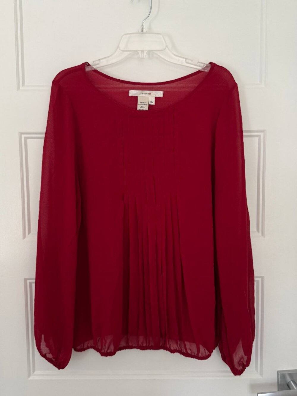 Studio M - Red Chiffon Blouse with Sheer Long Sleeves - XL